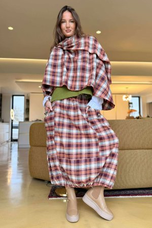 Roberta Plaid Brushed Cotton Drape Cape Amber